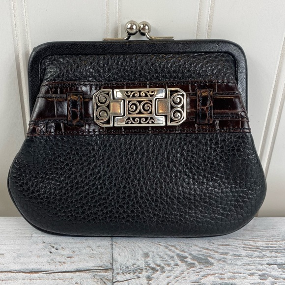 Brighton Handbags - Vintage Brighton Coin Purse Wallet Classic Silver Belt Detailing Floral Interior